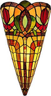 Photo 1 of Amora Lighting Tiffany Style Wall Lamp Brown Yellow Red Flower 2 Light Stained Glass Vintage Antique for Bedroom Living Room 10" Wide 20" Tall Gift AM1079WL10B, Multicolored
