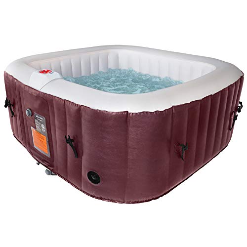 Photo 1 of AquaSpa #WEJOY Portable Hot Tub 61X61X26 Inch Air Jet Spa 2-3 Person Inflatable Square Outdoor Heated Hot Tub Spa with 120 Bubble Jets, Wine, One Size
