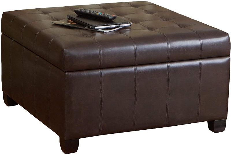 Photo 1 of Christopher Knight Home Alexandria Bonded Leather Storage Ottoman, Marbled Brown
