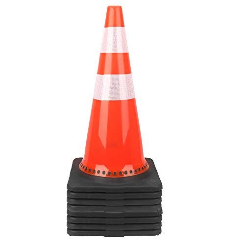 Photo 1 of [ 8 Pack ] 28" Traffic Cones Plastic Road Cone PVC Safety Road Parking Cones Weighted Hazard Base Cones Construction Cones for Traffic Fluorescent Orange w/4" w/6" Reflective Strips Collar - Cones (8)
