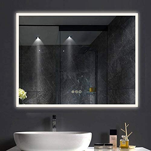 Photo 1 of B&C 48x36 Inch LED Lighted Makeup Mirror for Bathroom Vanity with Touch Bottom for Color Temperature, Brightness&Defogger, Ultra-Thin Wall Mounted Bac
