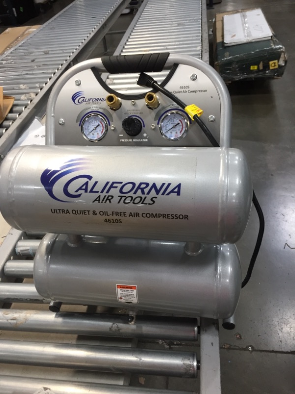 Photo 1 of California Air Tools CAT-4610S Ultra Quiet and Oil-Free 1.0 hp 4.6 gallon Steel Twin Tank Electric Portable Air Compressor

//DENTS 