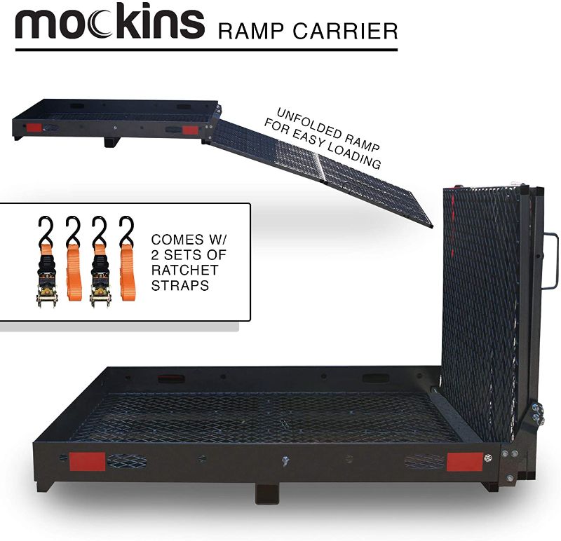 Photo 1 of Mockins Hitch Mounted Cargo Carrier with Ramp The Steel Ramp Cargo Carrier is 48” Long X 28.5" Wide X 4.25” Tall with A Hauling Weight Capacity of 500 Lbs and The Ramp is 59" Long X 27" Wide