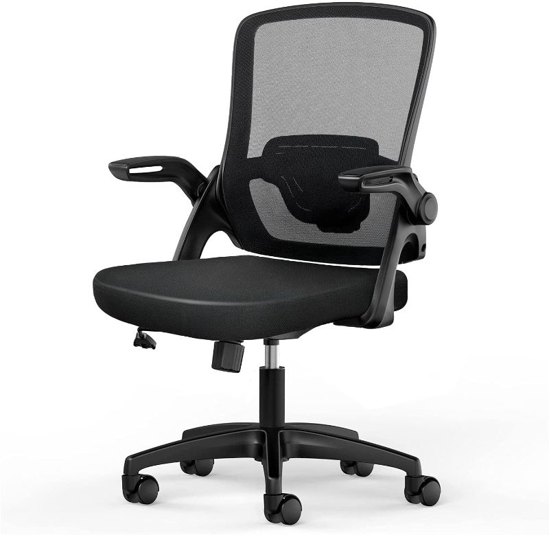 Photo 1 of Funria Mid Back Mesh Office Chair Ergonomic Swivel Black Desk Chair Mesh Computer Chair Flip Up Arms with Lumbar Support Adjustable Height Task Chair
