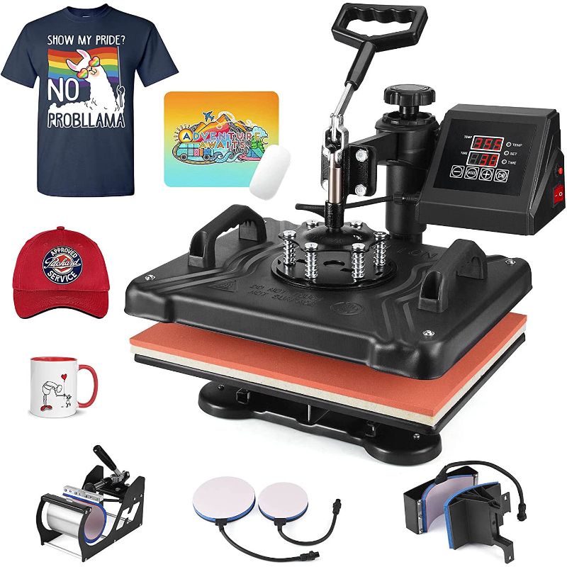 Photo 1 of PNKKODW Heat Press 12x15 Inch 5 in 1 Shirt Press Machine 360 Degree Rotation Swing Away Digital Multifunctional Heat Transfer Machine Sublimation Printing Press Combo for T Shirts Mugs Hat Plate Cap
