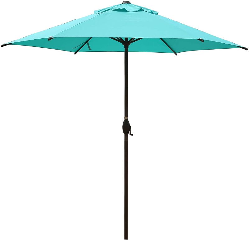 Photo 1 of Abba Patio 9' Patio Umbrella Market Umbrella Outdoor Table Umbrella with Push Button Tilt & Crank for Patio, Turquoise

