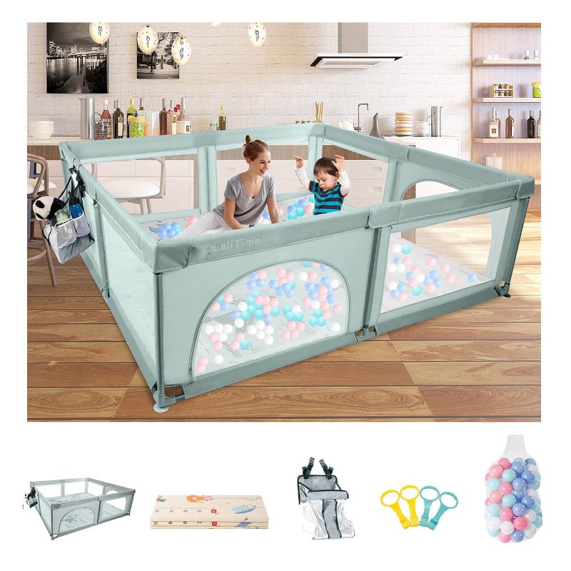 Photo 7 of Baby Playpen Playard Kit for Toddler - Extra Large & Reliable Play Center for Infants, Includes Play Mat x 1, Ocean Ball x 100, Hanging Diaper Organizer x 1, Kid's Fence for Babies (Grey)
**MISSING ACCESSORIES**
