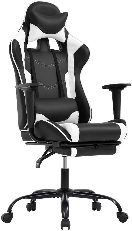 Photo 1 of Gaming Chair Ergonomic Computer Racing Style Office Chair Adjustable High Back Gamer Chair for Home Office with Footrest Headrest Lumbar Support,White
