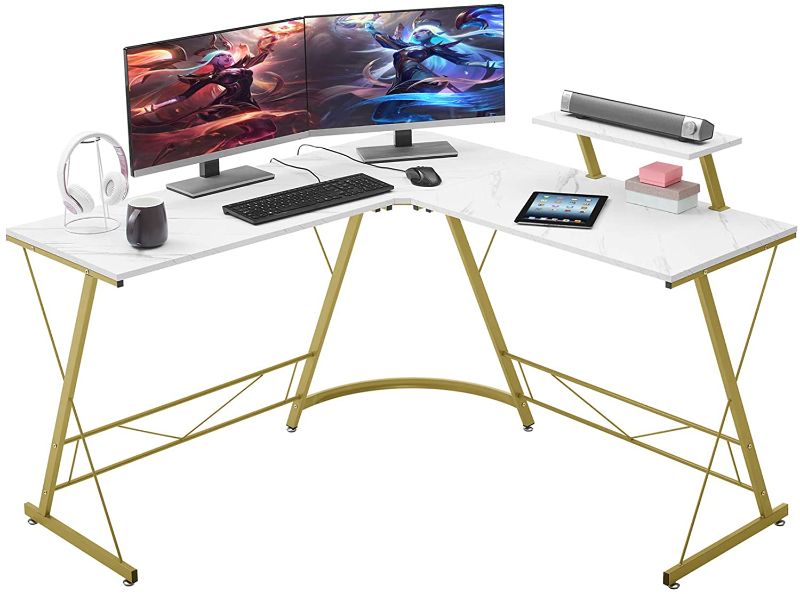 Photo 1 of Mr IRONSTONE L-Shaped Desk 50.8" Computer Corner Desk, Home Gaming Desk, Office Writing Workstation with Large Monitor Stand, Space-Saving, Easy to Assemble(Laminate Marble)
