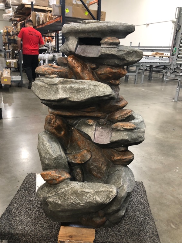 Photo 3 of Alpine Corporation Alpine WIN316 Waterfall 4-Tiered Rock Fountain w/LED Lights, 40 Inch Tall, Pack of 1, Beige
**MISSING PUMP**