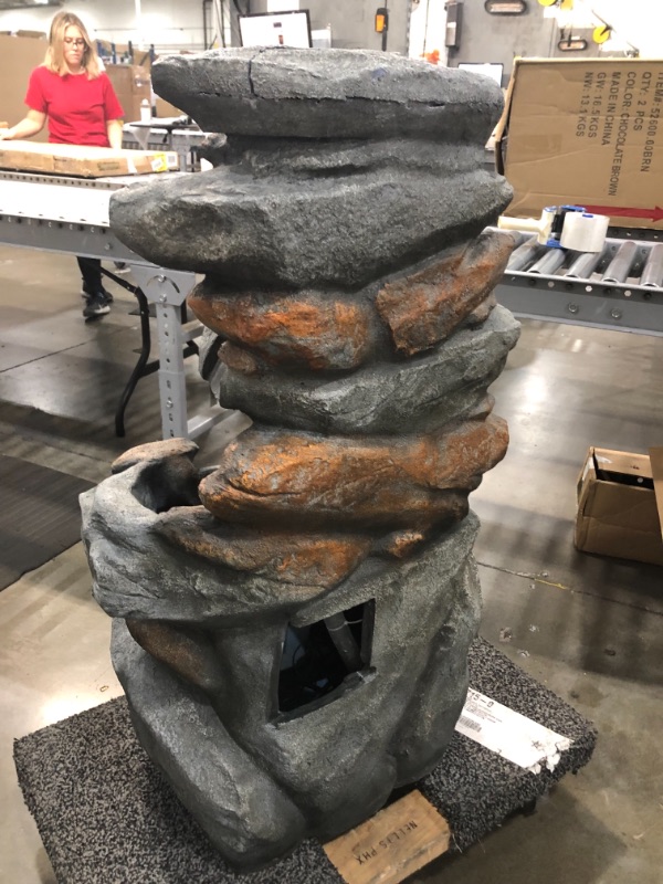 Photo 2 of Alpine Corporation Alpine WIN316 Waterfall 4-Tiered Rock Fountain w/LED Lights, 40 Inch Tall, Pack of 1, Beige
**MISSING PUMP**