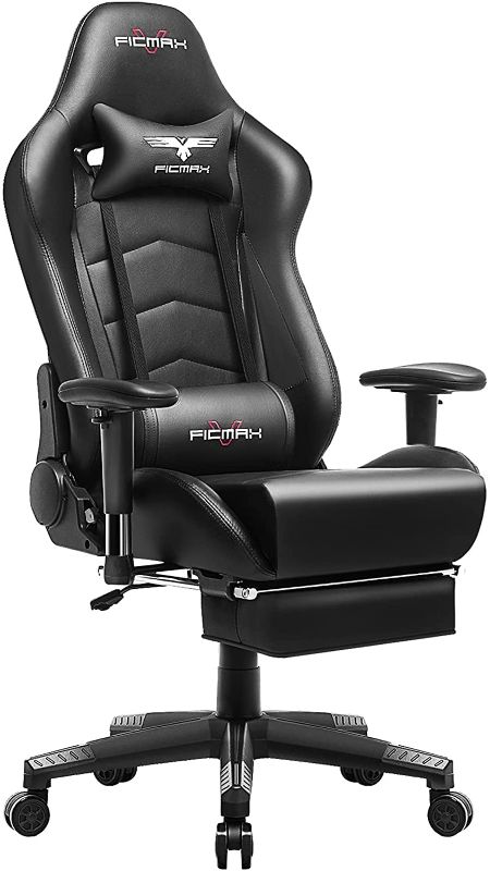 Photo 1 of Ficmax Gaming Chair with Footrest Ergonomic PU Leather Computer Chair for Gaming, Reclining High Back Office Chair with Massage Lumbar Support, Racing Style Gamer Chair Large Size E-Sport Chair(Black)
