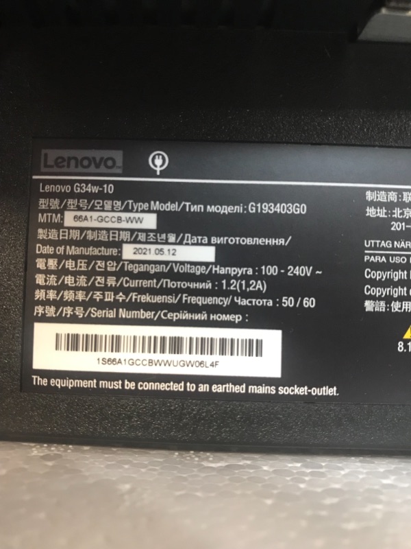 Photo 4 of DAMAGED Lenovo G34w-10 34-Inch WQHD Curved Gaming Monitor, 21:9 Ultra-Wide, 3 Side NearEdgeless, 3440 x 1440, AMD FreeSync, 144Hz, HDMI, DP, Adjustable Stand, VESA, 66A1GCCBUS, Black
