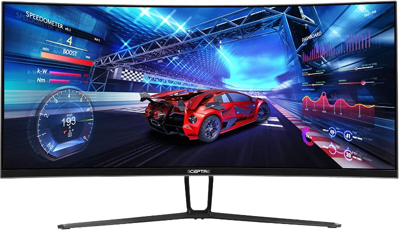 Photo 1 of Sceptre 35 Inch Curved UltraWide 21: 9 LED Creative Monitor QHD 3440x1440 Frameless AMD Freesync HDMI DisplayPort Up to 100Hz, Machine Black 2020 (C355W-3440UN)
