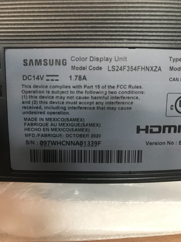 Photo 1 of Samsung 24 in" FHD Flat Monitor with Super-Slim Design - LS24F354FHNXZA, Black
