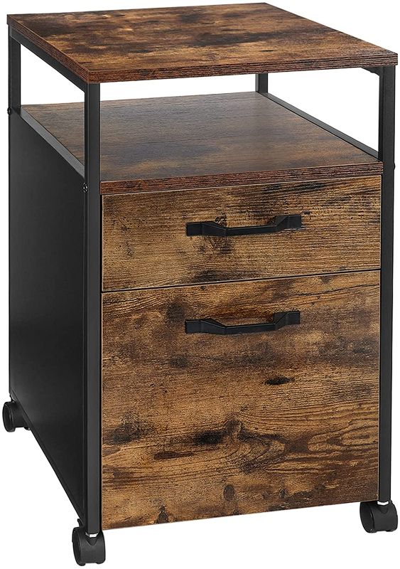 Photo 1 of VASAGLE Rolling File Cabinet, Mobile Office Cabinet on Wheels, with 2 Drawers, for A4, Letter Size, Hanging File Folders, Industrial Style, Rustic Brown and Black UOFC71X
