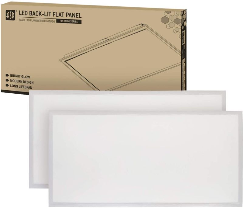 Photo 1 of ASD 2x4 LED Light Fixture 32=80W Equivalent Backlit Light Panel 4484 Lm Flat Drop Ceiling Light 0-10V Dimmable 4000K (Bright White) Indoor Commercial Use - cULus Listed DLC Premium Certified - 2 Pack
