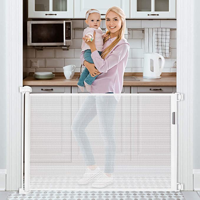 Photo 1 of Retractable Baby Gate 52” Tough Durable Mesh Outdoor Retractable Gate Indoor Safety Mesh Baby Gates, Pet Dog Gate