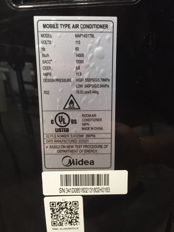 Photo 1 of Midea Duo 14, 000 BTUUltra Quiet Smart HE Inverter Portable Air Conditioner, Dehumidifier, and FanCools upto 550 sq.ft, Works with Alexa/Google Assistant and Includes Remote Control, Black