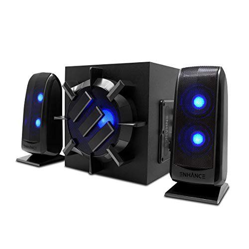 Photo 1 of ENHANCE 2.1 Computer Speaker System with Powered Subwoofer - 80W Peak, LED Satellite Speakers, 60 Inch AC Wired Cord Connecti