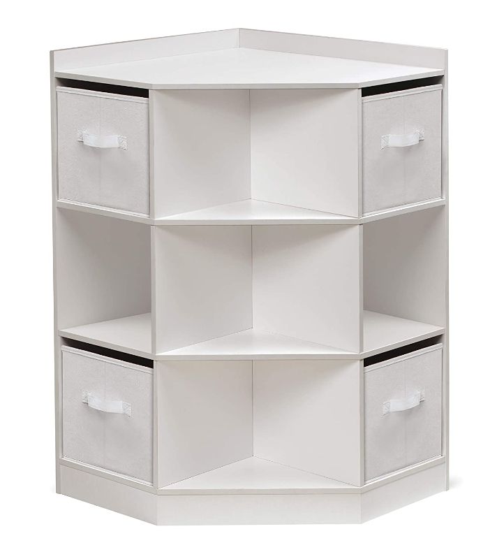 Photo 1 of Badger Basket Corner Cubby Storage Unit with Four Reversible Baskets - White
15.25" L x 12" W x 38"H.