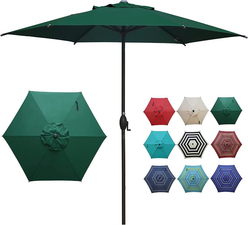 Photo 1 of Abba Patio 9ft Patio Umbrella Outdoor Umbrella Patio Market Table Umbrella with Push Button Tilt and Crank for Garden, Lawn, Deck, Backyard & Pool, Dark Green
