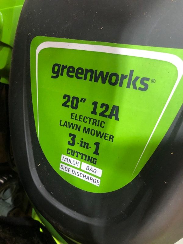 Photo 4 of Greenworks 12 Amp 20-Inch 3-in-1Electric Corded Lawn Mower, 25022
