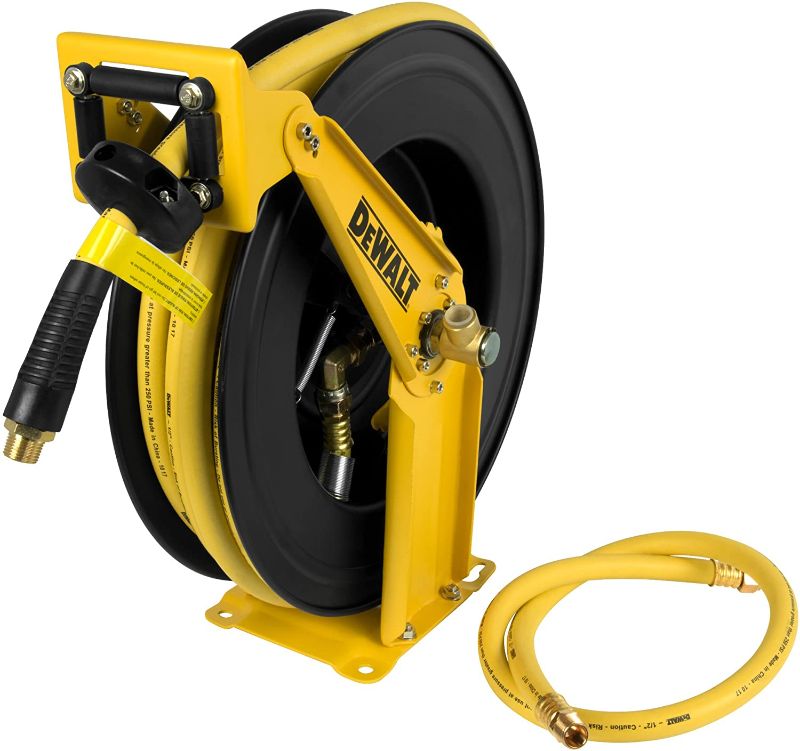 Photo 1 of DEWALT DXCM024-0344 Double Arm Hose Reel with 1/2" x 50' Premium Rubber Hose
