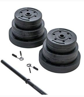 Photo 1 of BOX 2 OF 2 
US Weight New 100 lb. Traditional Barbell Weight Set with New Upgraded 12-Gauge Steel Bar and Spring Locking Clips - Includes 20, 10 and 5 lb. Weights
