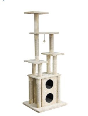 Photo 1 of AmazonBasics Cat Tree Tower with Two Story Condo And Scratching Post - 29 x 24 x 72 Inches, Beige
