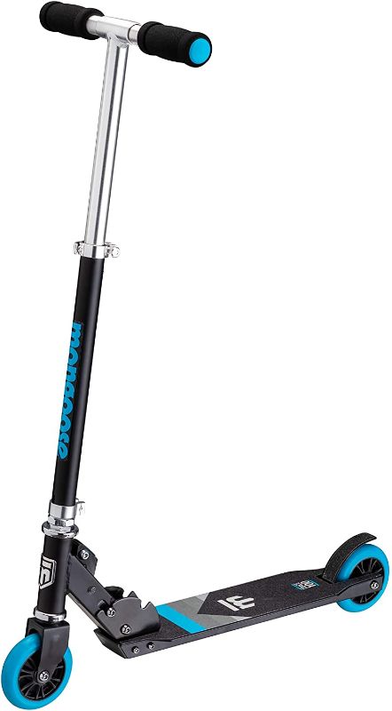 Photo 1 of 
Mongoose Trace Youth/Adult Kick Scooter Folding and Non-Folding Design, Regular, Lighted, and Air Filled Wheels, 
Style:Trace 100
Color:Black/Blue