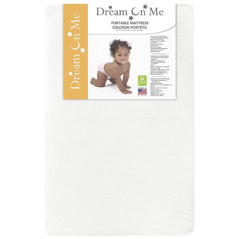 Photo 1 of Dream On Me 2-in-1 Breathable Two-Sided 3" Portable Non-Full Size Crib Mattress, Vinyl and Breatable Fabric, White
