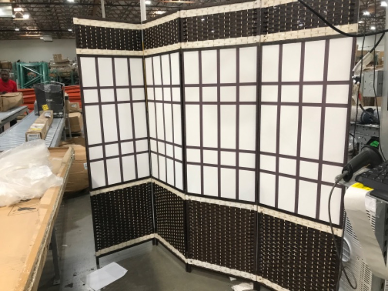 Photo 2 of Belvadora Room Divider Screen | Handmade 4 Panel Wood Mesh Black & White Woven Design | Folding Portable Partition Privacy Screen Room Separator
