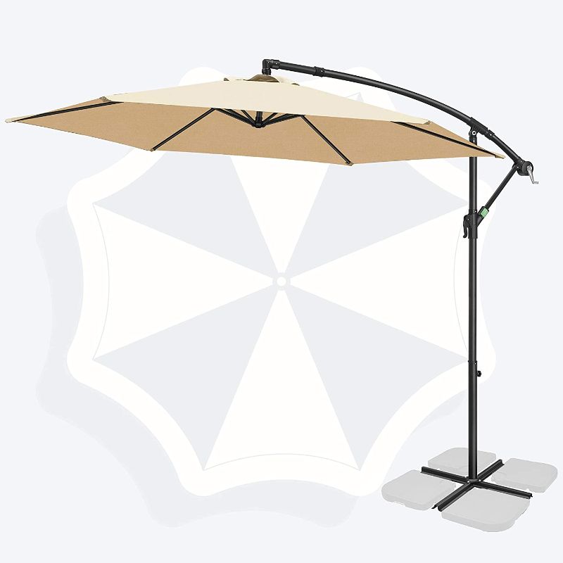 Photo 1 of 10FT Offset Hanging Patio Umbrella, Outdoor Market Cantilever Umbrella w/Easy Tilt Adjustment, with Crank & Cross Bar, Shade, UV Protection for Backyard, Poolside, Lawn and Garden
