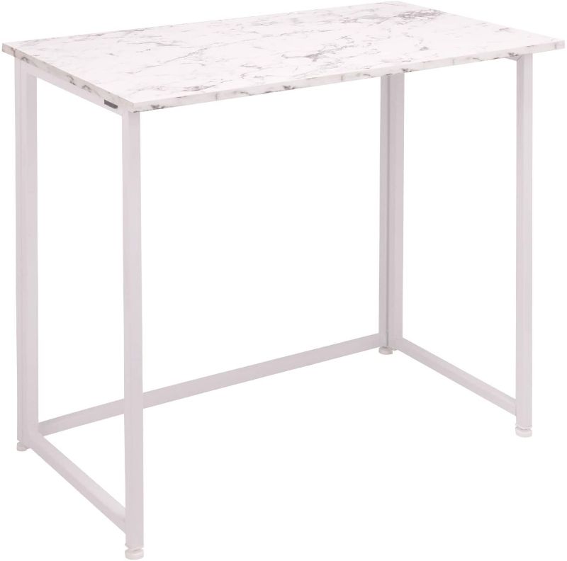 Photo 1 of Folding Computer Desk for Small Spaces, Space-Saving Home Office Desk, Foldable Computer Table, Laptop Table, Writing Desk, Compact Study Reading Table (Marble White)
