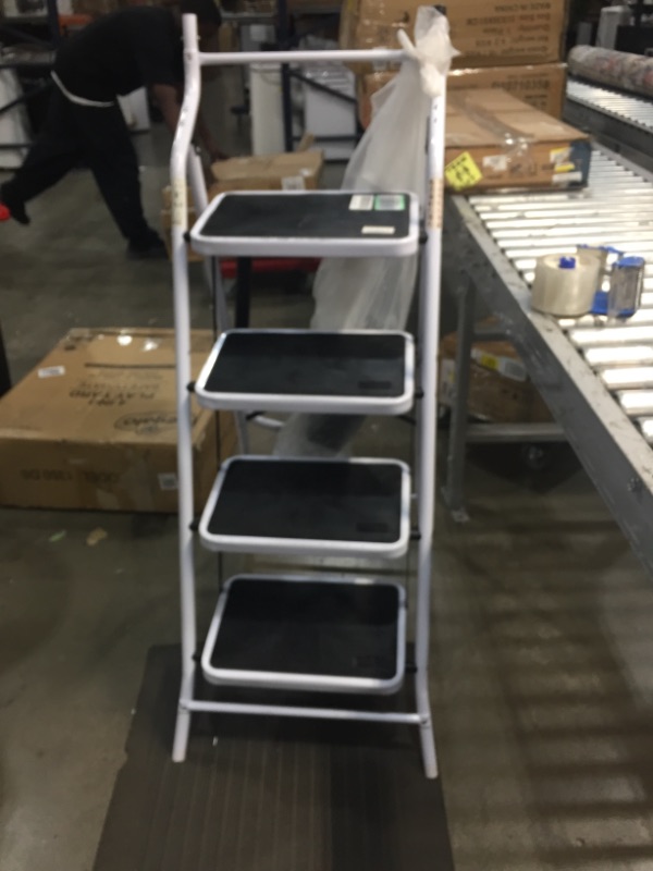 Photo 2 of 4 Step Ladder, Folding Step Stool with Handgrip, Metal Ladder with Anti-Slip Rubber Feet