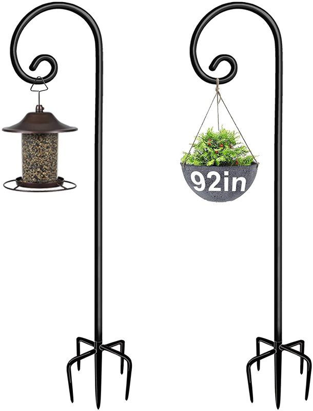 Photo 1 of Artigarden Outdoor Shepherd Hooks 92 inch Tall for Bird Feeder (2 Packs), Adjustable Metal Garden Poles for Hanging Plants Solar Light Lantern, Bright Black
