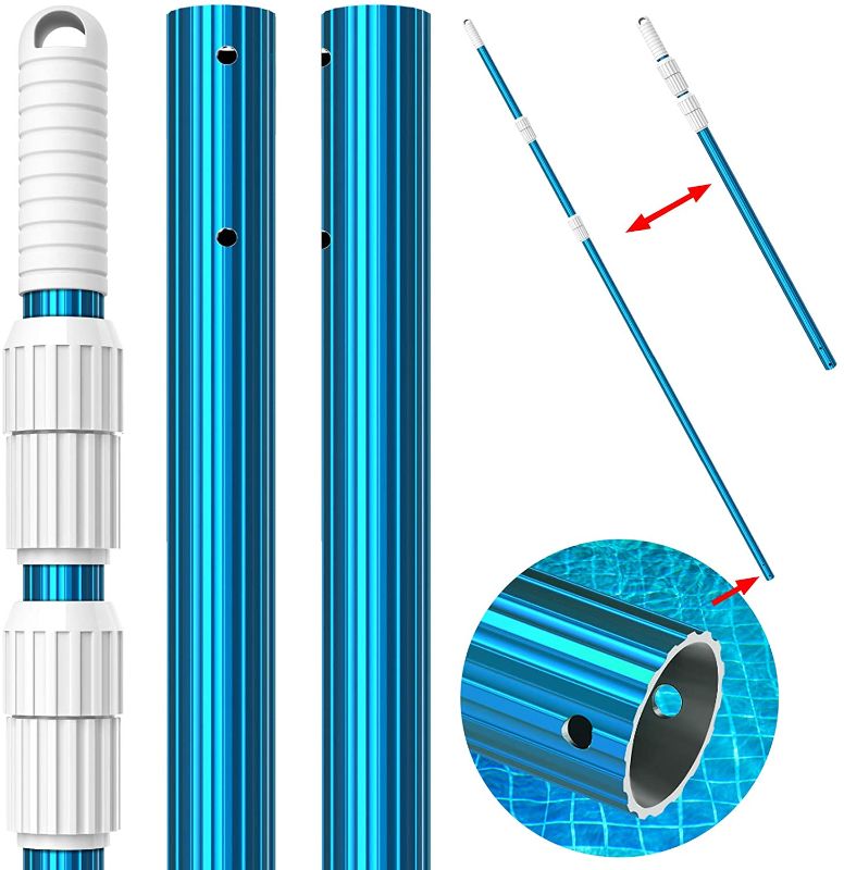 Photo 1 of CKE Upgraded 12 Foot Thicken 1.3mm Blue Aluminum Telescoping Swimming Pool Pole,Adjustable 3 Piece Expandable Step-Up,Attach Connect Skimmer Nets,Rakes,Brushes,Vacuum Heads with Hoses, Universal 1.25"
