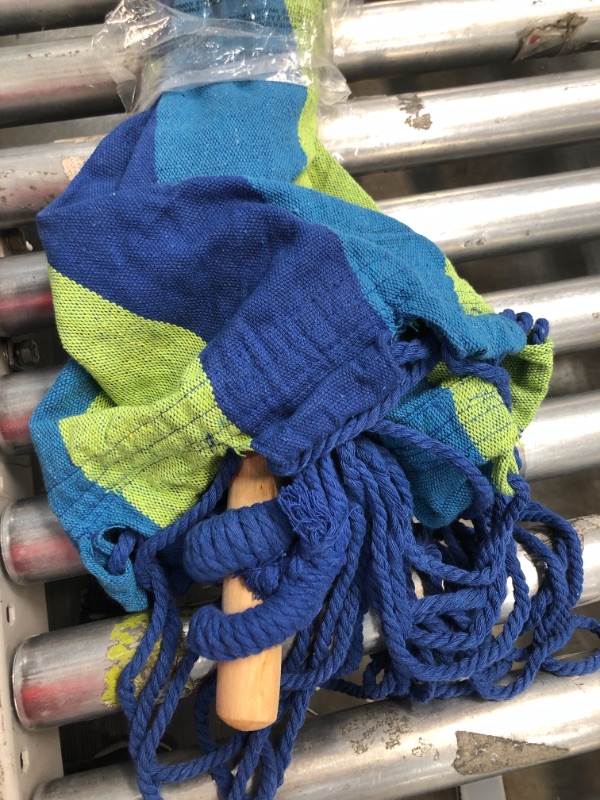 Photo 1 of Ankwell Hammock Chair Hanging Rope Swing Chair - Quality Cotton Weave for Indoor or Outdoor Spaces (Green-Blue)