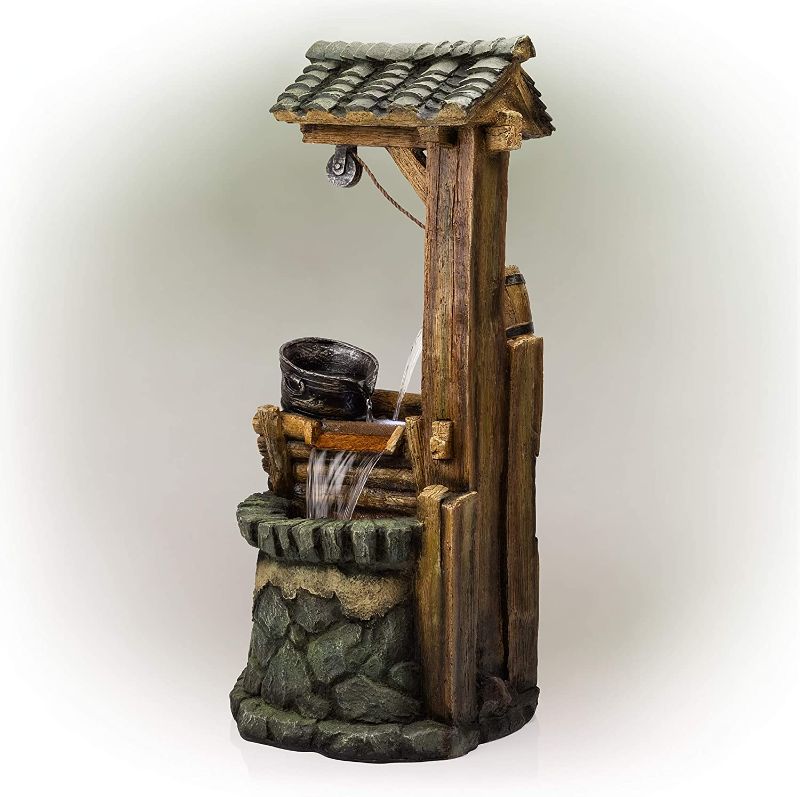 Photo 1 of Alpine Corporation TZL128 Water Well Fountain Rustic Outdoor Waterfall for Garden, 50-Inch Tall, Brown