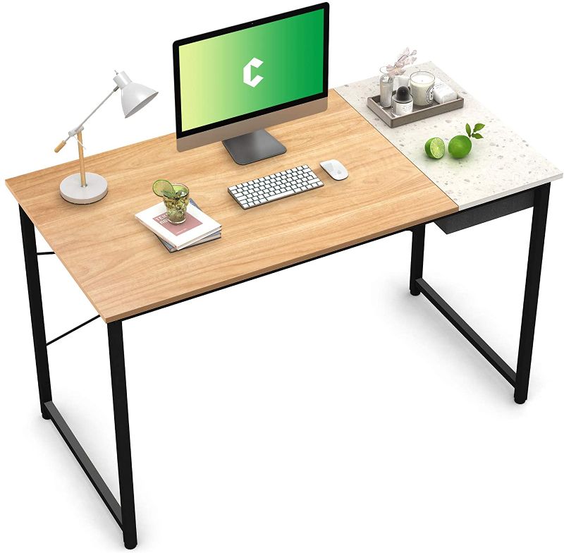 Photo 1 of Cubiker Computer Desk 47" Home Office Writing Study Laptop Table, Modern Simple Style Desk with Drawer, Natural Terrazzo
