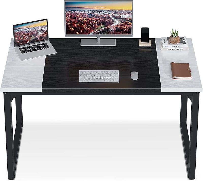 Photo 1 of ODK Computer Desk 47" with Splice Board, Study Writing Table for Home Office, Modern Simple Style PC Gaming Desk, Black and White
