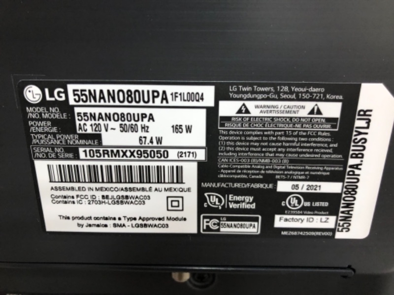 Photo 4 of ITEM IS DAMAGED ON TOP/ NOT THE SCREEN  
LG LED Smart TV 55" Slim Real 4k UHD NanoCell TV (3840 x 2160), Enhanced 4K, 60Hz Refresh Rate, 4K Cinema, Apps Enabled, Gaming Mode, Google/Alexa - 2021
Style:55NANO80UPA