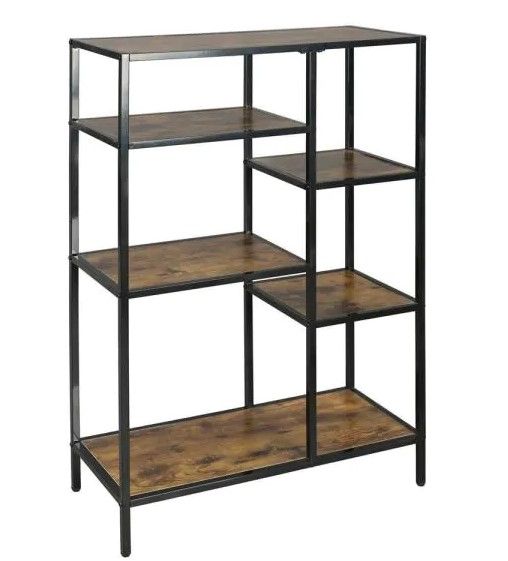 Photo 1 of 6 Tier Bookcase Book Shelf Industrial Display Shelf Vintage Bookshelf for Bedroom Living Room Home Office Metal Frame (Rustic Brown)

