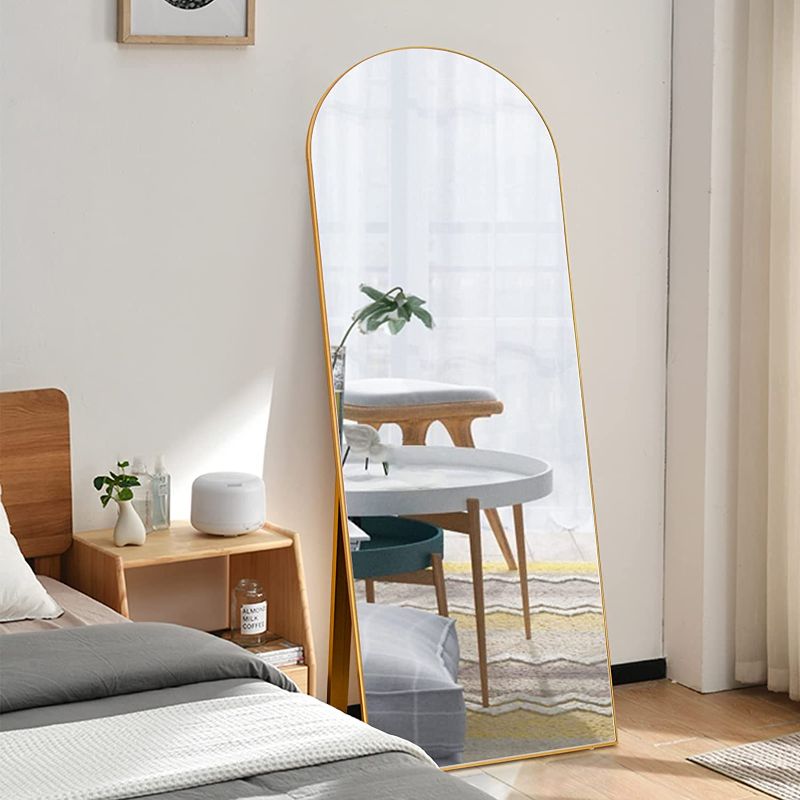 Photo 1 of 65''x22'' Full Length Mirror, Arched Mirror, Floor Mirror with Stand, Full Body Mirror, Wall Mirror, Modern Dressing Mirror with Wood Frame, Gold
