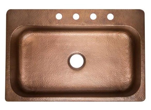 Photo 1 of All-in-One Copper 33 in. 4-Hole Single Bowl Drop-In Kitchen Sink