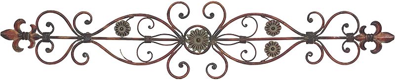 Photo 1 of Deco 79 80052 Fleur-de-Lis and Scrollwork Classic Wall Decor, 56"W, 11"H, Rust Brown Finish
