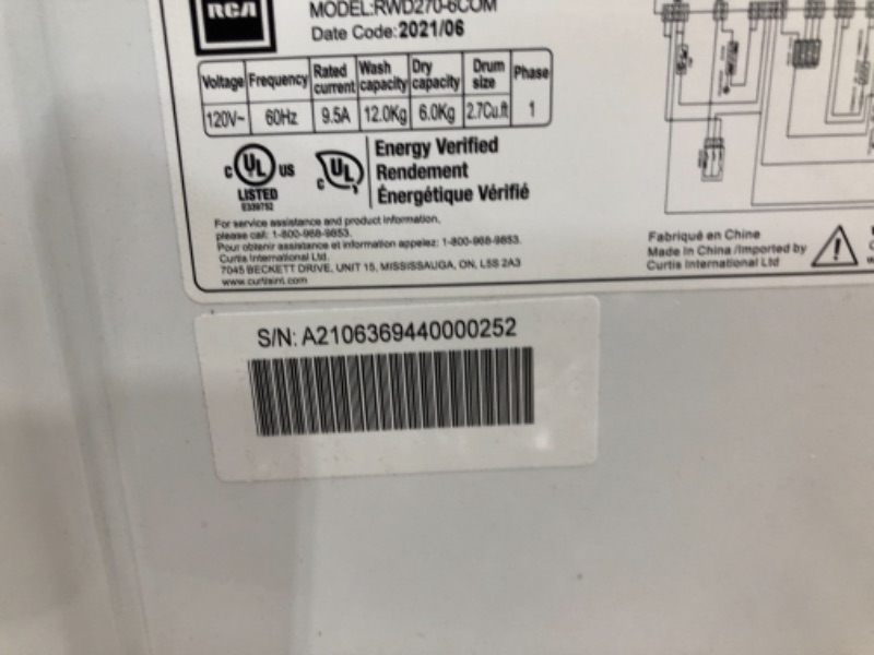 Photo 7 of PARTS ONLY 
RCA RWD270 Combo Washer Dryer, 2.7 cu ft, White
