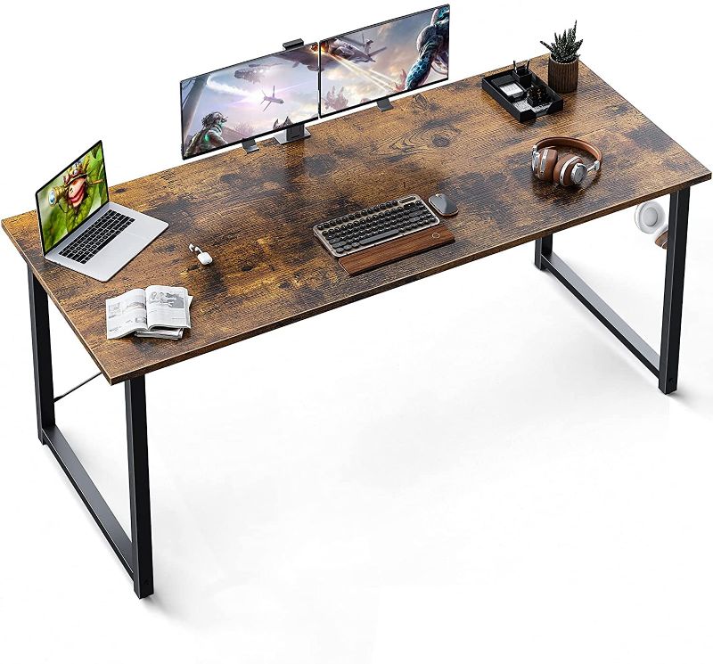 Photo 1 of ODK 63 inch Super Large Computer Writing Desk Gaming Sturdy Home Office Desk, Work Desk with A Storage Bag and Headphone Hook, Vintage
