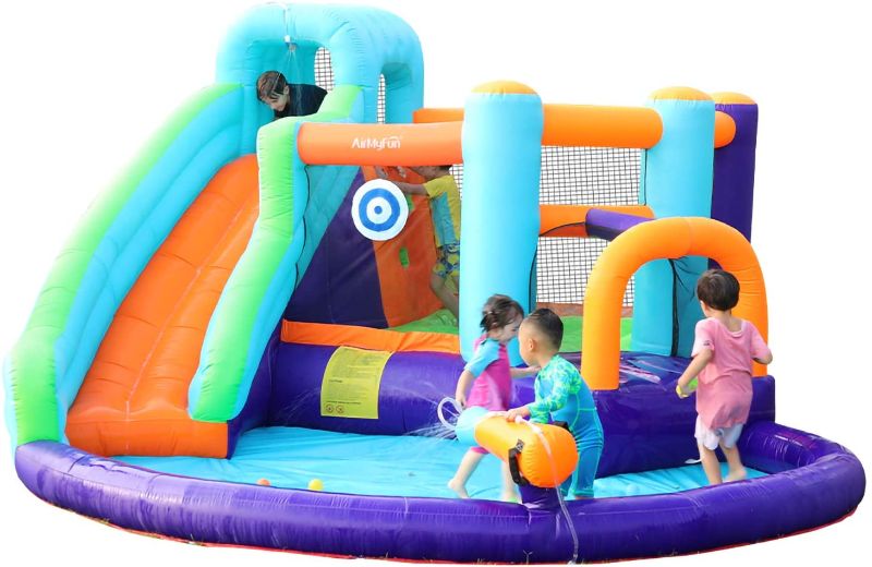 Photo 1 of AirMyFun Inflatable Bounce House Jumping Castle with Water and Slide Inflatable Bouncer with Air Blower Water Spray for Summer Time Idea for Kids Water Park